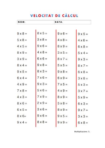 Velocitat de càlcul: multiplicacions 5