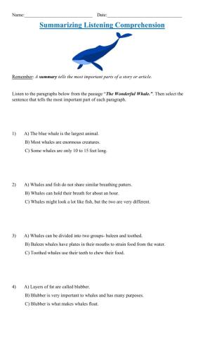 Summarizing Listening Worksheet