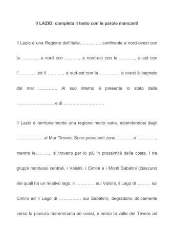 Il Lazio casella di scelta a caduta