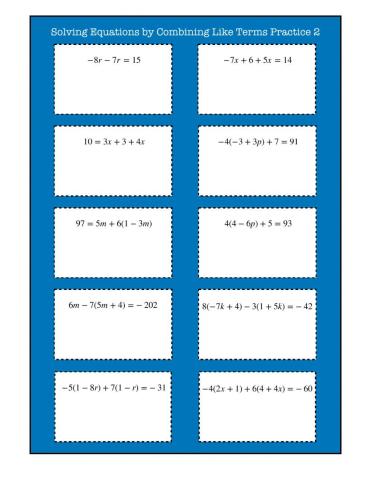 Solving Equations by Combining Like Terms Practice 2