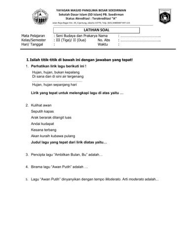 Latihan Soal SBDP Subtema 1