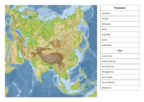 Asian peninsulas and seas 1