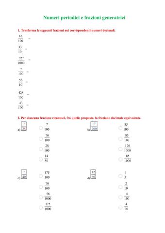 Numeri periodici e frazioni generatrici