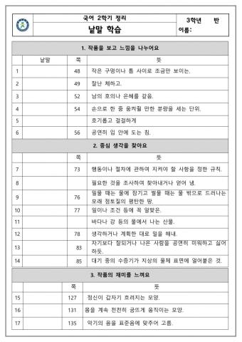 3학년 2학기 국어 낱말 정리