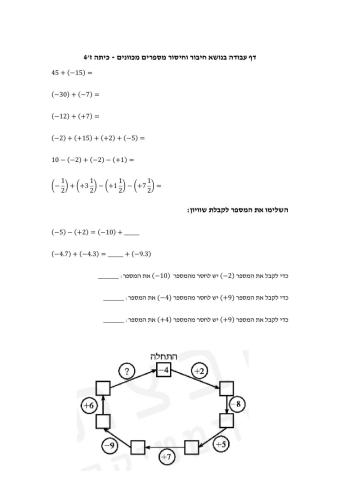 חיבור וחיסור מספרים מכוונים