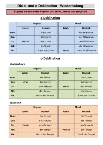 Die a- und o-Deklination - Wiederholung