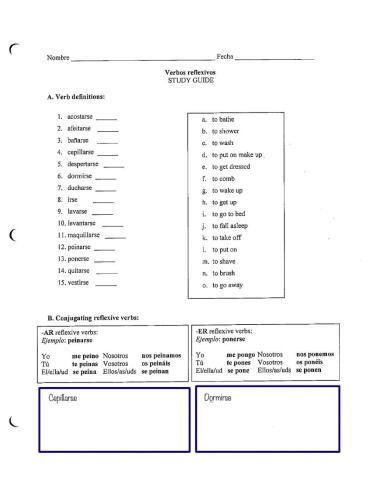 reflexive matching and practice conjugation