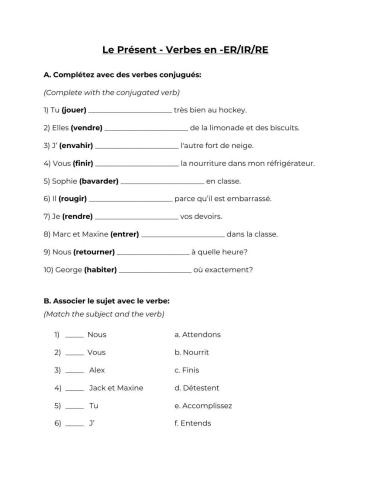 Present Tense Regular Verb Review (Gr 6)