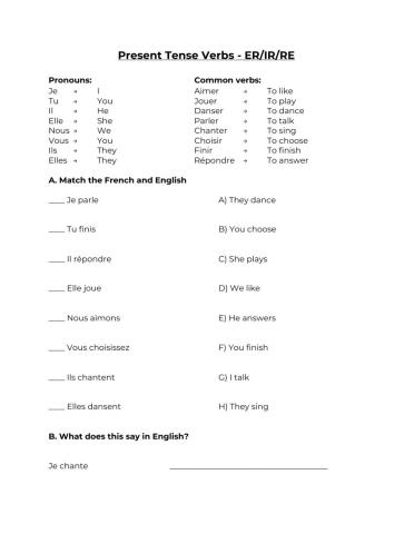 Present Tense Verbs - J-C-Q