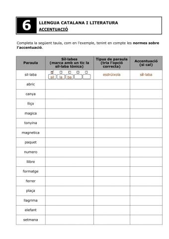 Accentuació - Fitxa 6