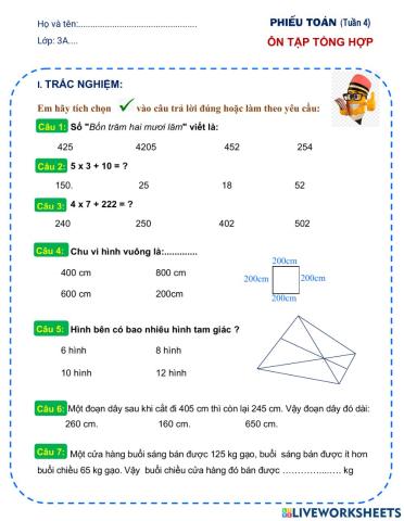 Toán ôn tập tổng hợp tuần 4