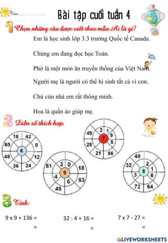 Bài tập cuối tuần