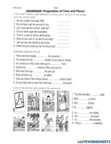 Prepositions of time and places