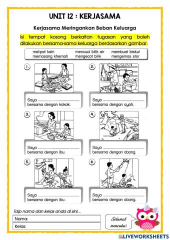 P.Moral Thn 2 : Kerjasama (Menyenaraikan tugasan yang boleh dilakukan bersama-sama keluarga) LATIHAN 1