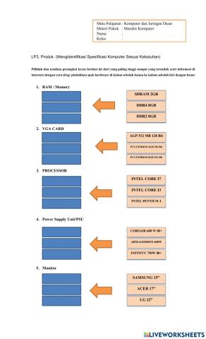 LP3. Produk. (Mengidentifikasi Spesifikasi Komputer Sesuai Kebutuhan)