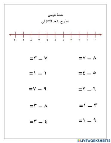 الطرح بالعد التنازلي على خط الاعداد