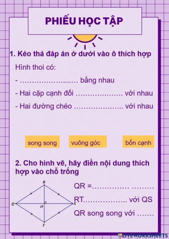 Phiếu bài tập hình thoi