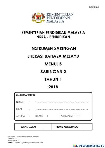 BAHAGIAN 1 - intrumen MENULIS literasi tahun 1