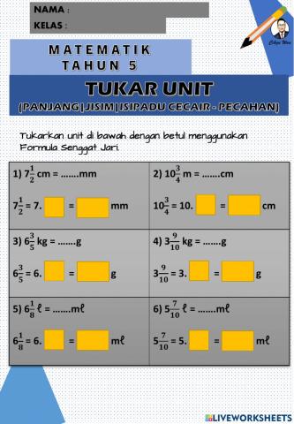 Latihan tukar unit - pecahan