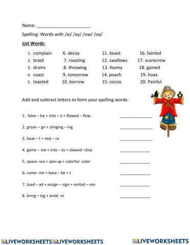 Vowel Pairs- ai, ay, oa, and ow