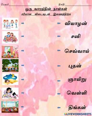 ஒரு வாரத்தின் நாள்கள் (பயிற்சி 1)