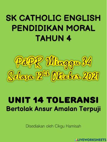 Pendidikan Moral Tahun 4 PdPR Minggu 34 Selasa 12hb Oktober 2021 - UNIT 14 TOLERANSI - Bertolak Ansur Amalan Terpuji