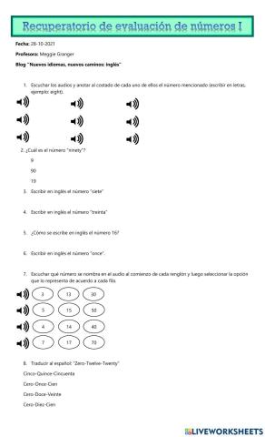 Recuperatorio de evaluación de números I