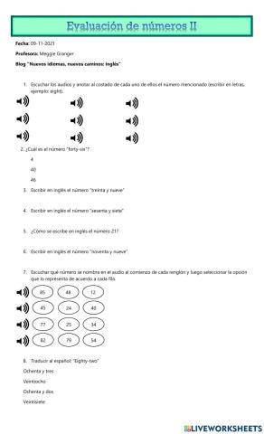 Evaluación de números II