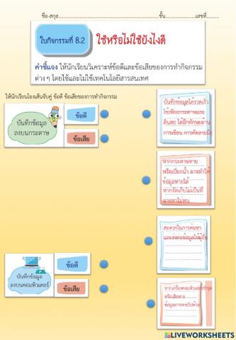 ใบกิจกรรมที่ 8.2 ใช้หรือไม่ใช้ยังไงดี