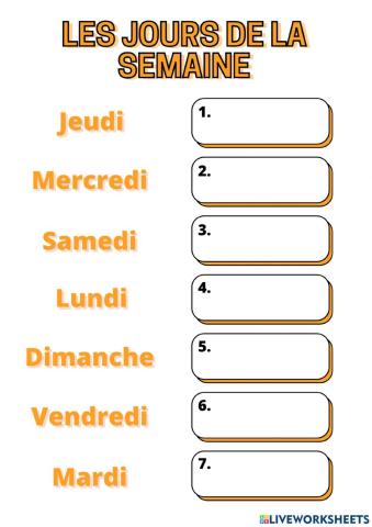 Les jours de la semaine (glisser déposer) 2
