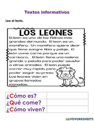 Texto informativo. Los leones