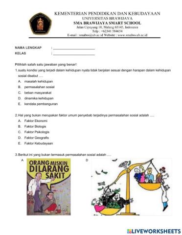 Quiz Bab II KD 3.2 Permasalahan Sosial