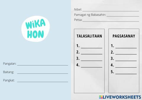 Filipino DAILY Answer Sheet - 4-5 - Sa Divisoria