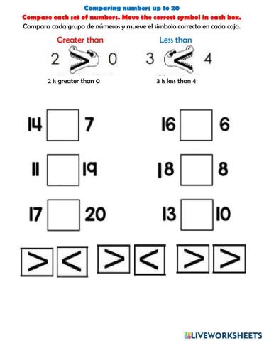 Comparing numbers up to 20