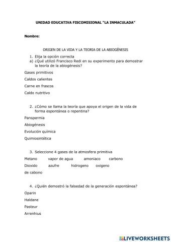 Origen de la vida y la Teoría de la Abiogénesis