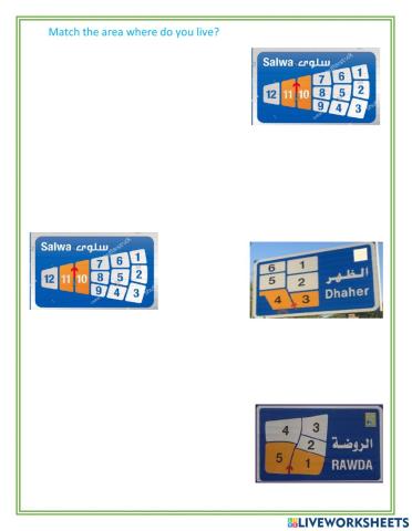 Match the area where do you live?