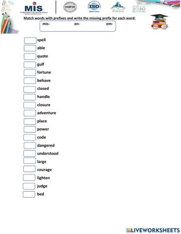 Prefixes en, em and mis