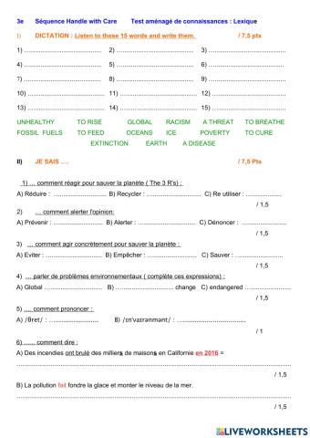 Test connaissances Lexique Aménagé