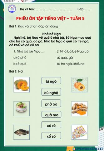 Phiếu ôn tập Tiếng Việt - Tuần 5