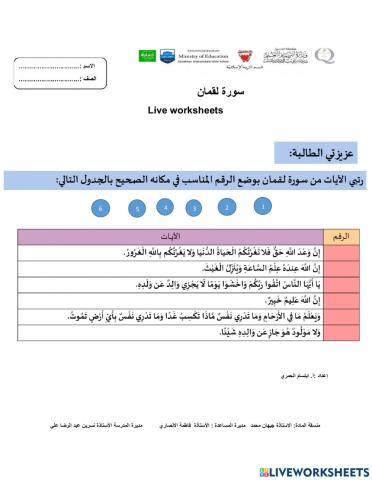 تقييم الهدف لدرس سورة لقمان