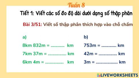 Viết số đo độ dài