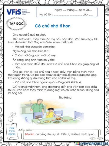 Vietnamese Week 7 - ĐỌC 1