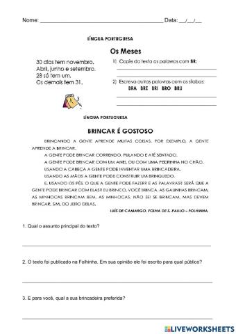 Texto - Brincar é gostoso