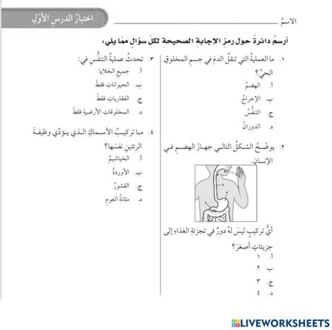 الهضم والإخراج والتنفس والدوران