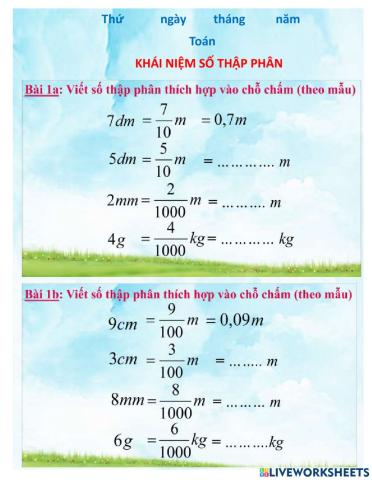 Khái niệm số thập phân