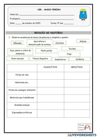 Período Paleolítico e Período Neolítico