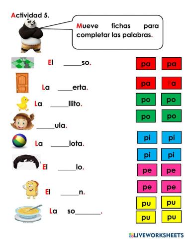 Actividad 5 completar palabras extras con p con sílabas