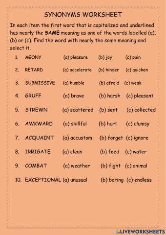 Synonym Worksheet