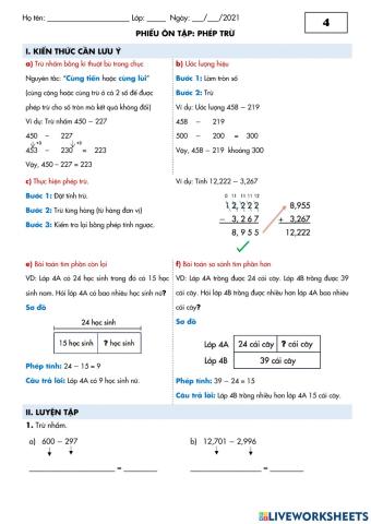 T1 - Ôn tập chủ đề 4 - Phép trừ