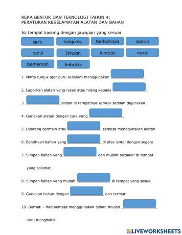 RBT TAHUN 4 : Peraturan Keselamatan Alatan dan Bahan